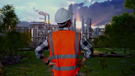 engineer observing industrial plant in environmental setting