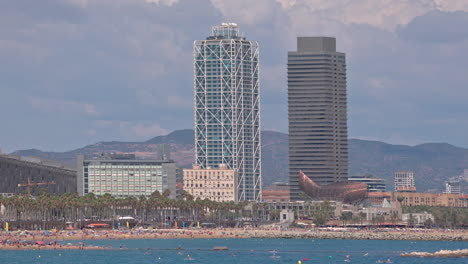 barcelona beach skyline viewed from the port