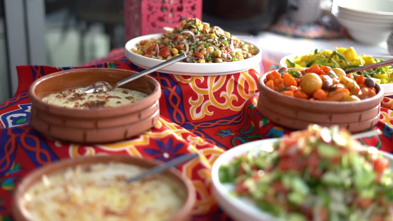 View of a Egyptian lunch, close up shot, high angle shot