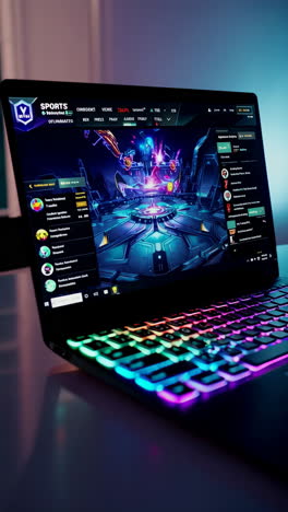 colorful gaming laptop with rgb keyboard and online game display