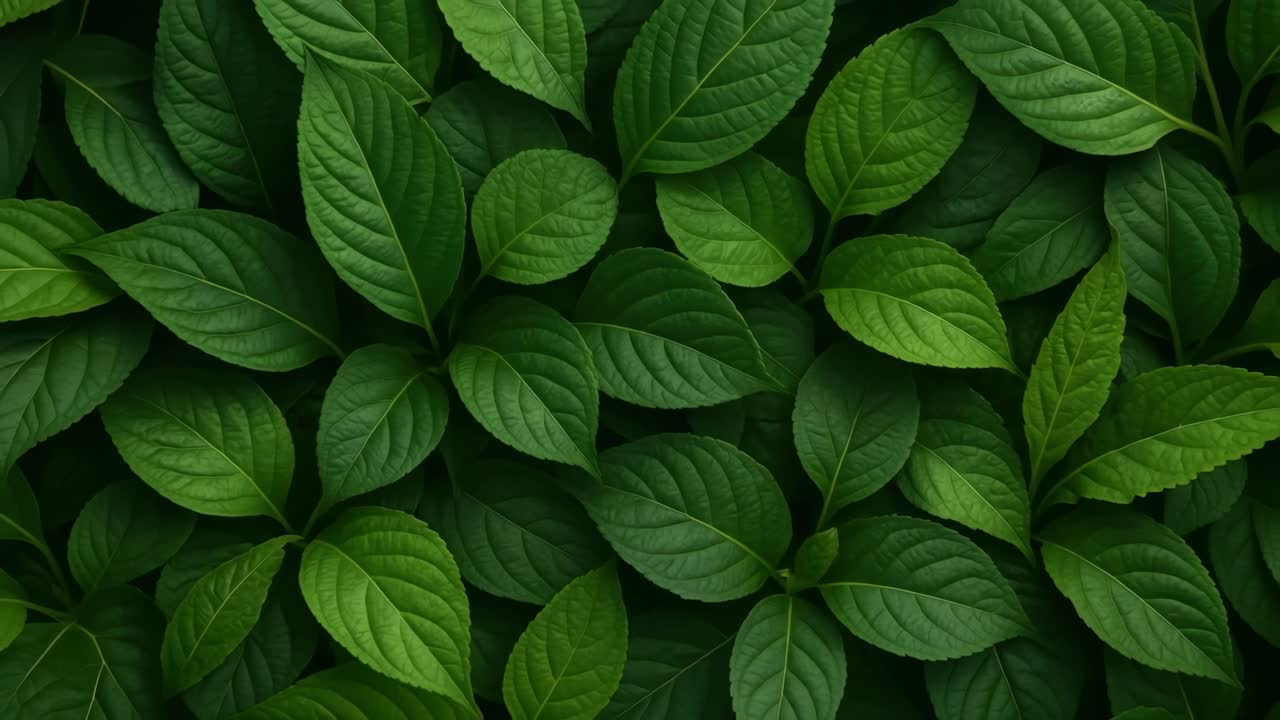 Top-down view of lush green leaves, showcasing nature's texture and symmetry