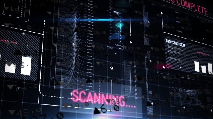 HUD cluster starting scan with SCANNING label lighting, waveform rising, icons moving for analysis