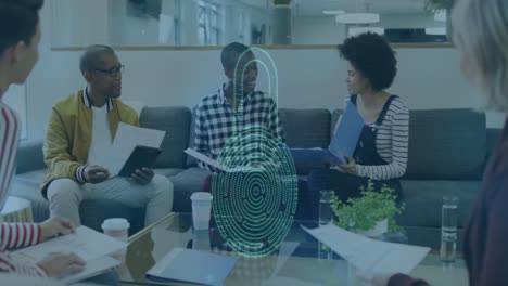 animation of padlock over diverse business people in office