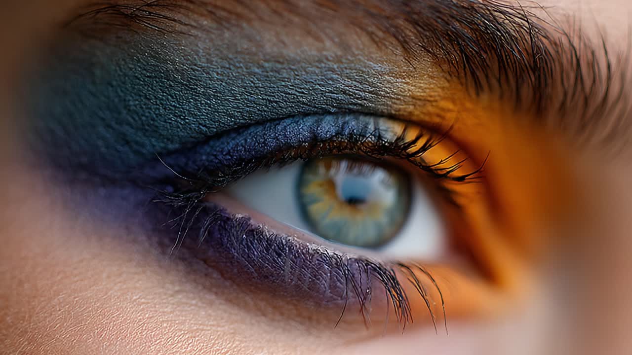 A Stunning Close-Up of a Beautiful Eye Showcasing Vibrant Makeup and Striking Colors, Highlighting Intricate Details and Artistry in Cosmetic Application