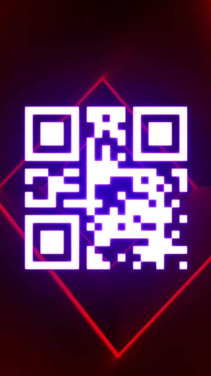 Animation of glowing qr code over red rhombus pattern tunnel