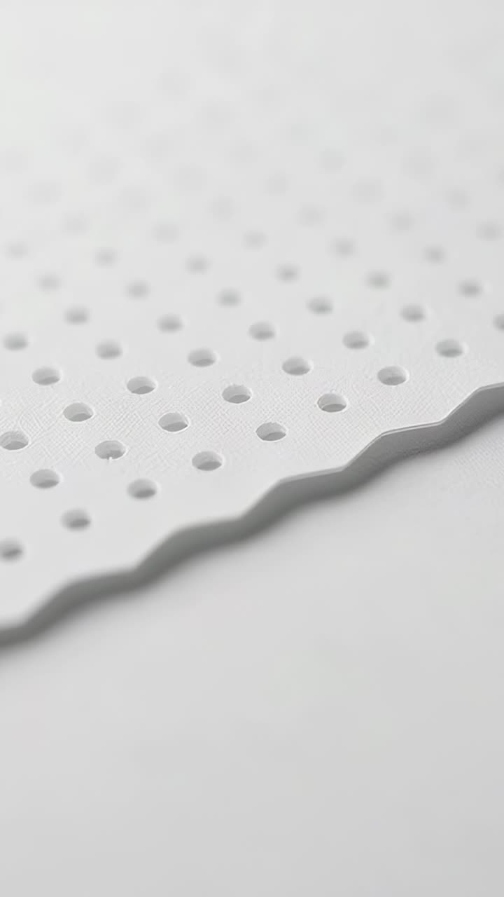Vertical video: Shifting camera showing white punched panel on white tabletop, for wavy edge study