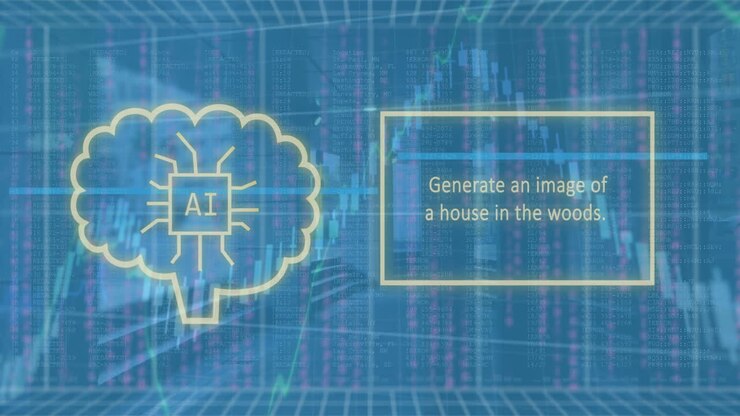 Animation of texts and house and trees in square, ai text in brain over graphs against building