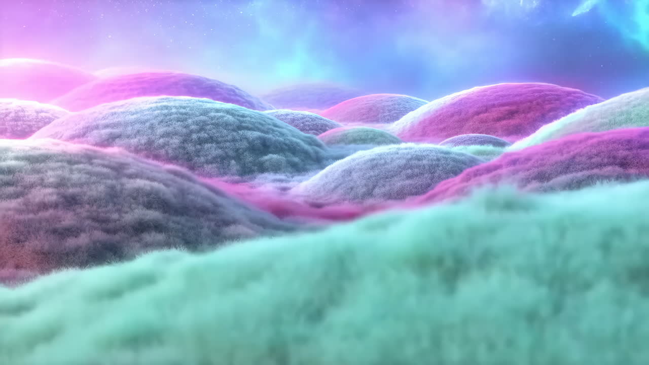 Dreamlike Landscape of Soft Pink and Green Hills