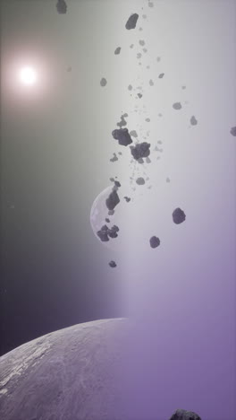 una ilustración digital de un gran campo de asteroides en el espacio cerca de un planeta