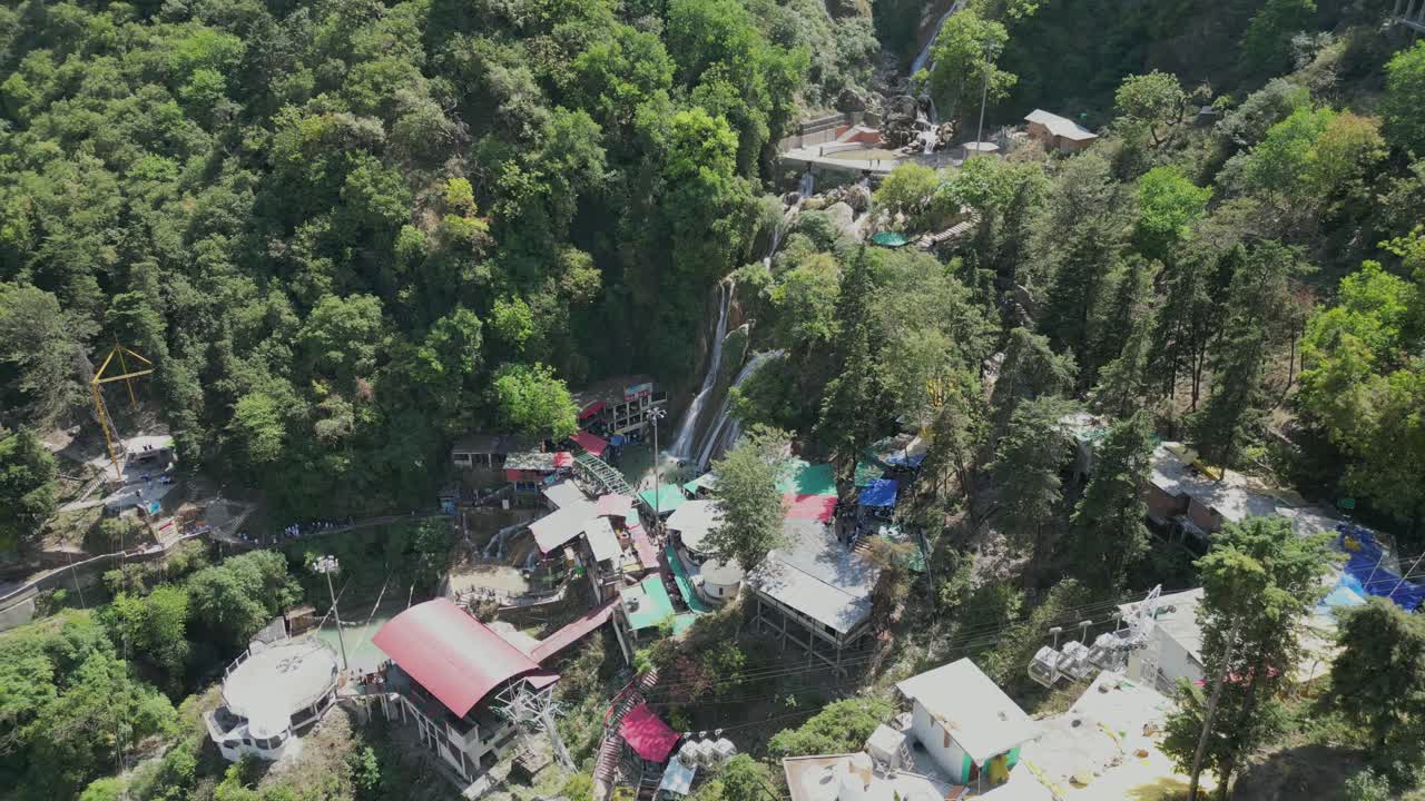 Kempty water falls in greenery hills drone view in Missouri in india