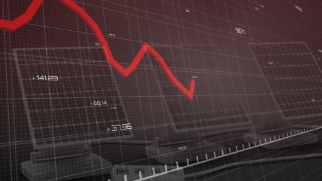 Animation of red line graph fluctuating over computer keyboard in school setting