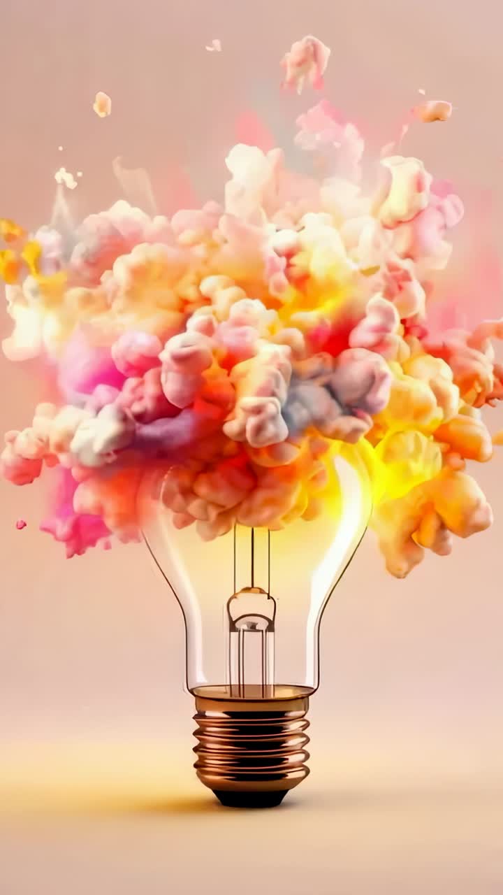 Vertical video: Smoke wisps sparking hue swirl enveloping clearing glass bulb on tabletop in studio