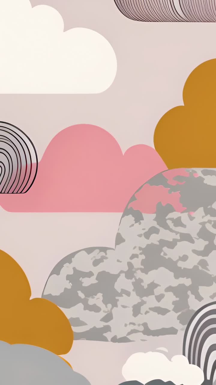 Vertical video: Showing cloud motifs staying static on backdrop, with hand drawn arcs and colorful