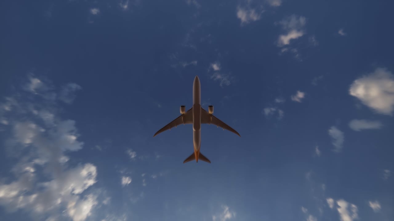 Luftfrachtlogistik, Flugzeug fliegt über Schiffscontainern.