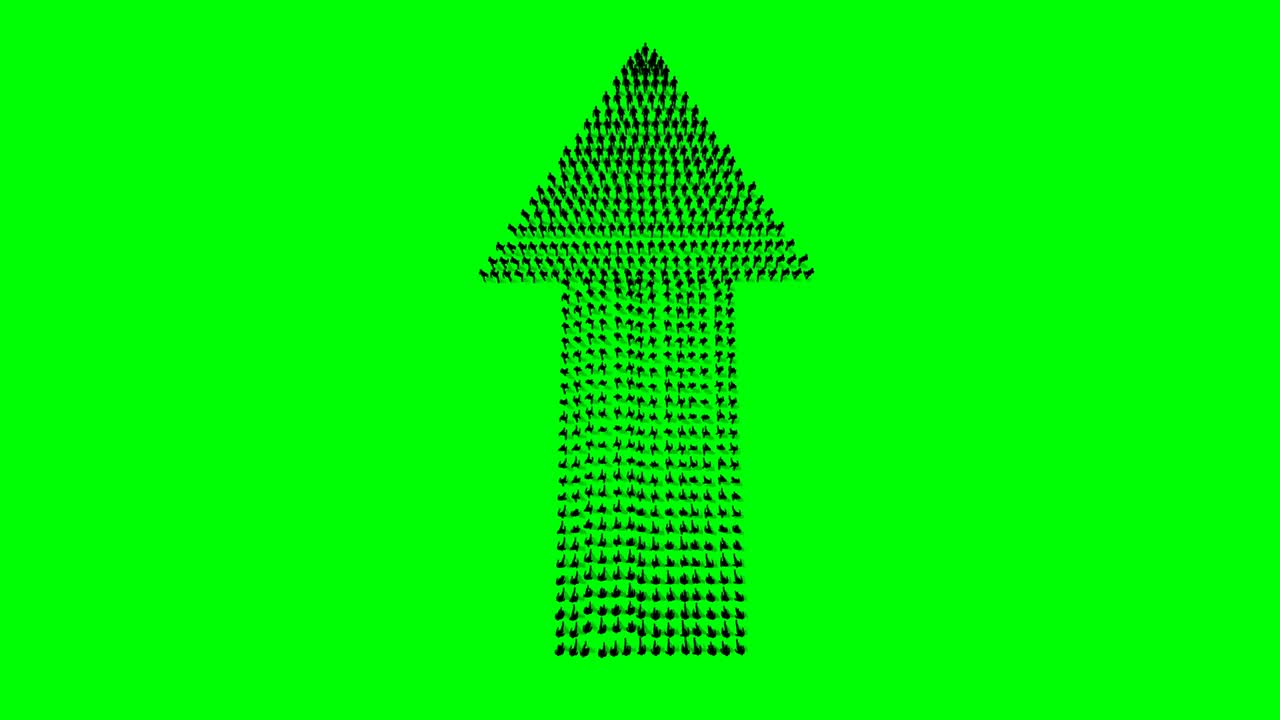 Businessmen crowd forming arrow shape pointing up, back view, 4K, on Green Screen
