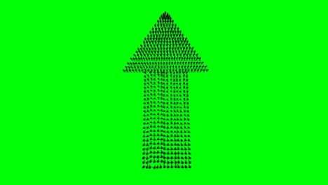 businessmen crowd forming arrow shape pointing up, back view, 4k, on green screen
