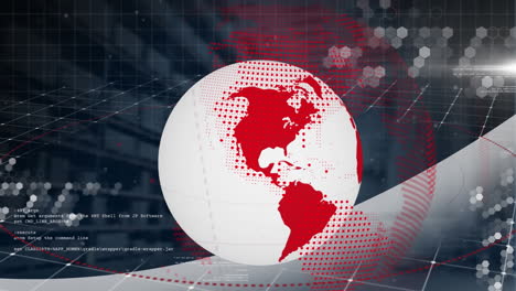 animation of globe spinning with data processing over warehouse