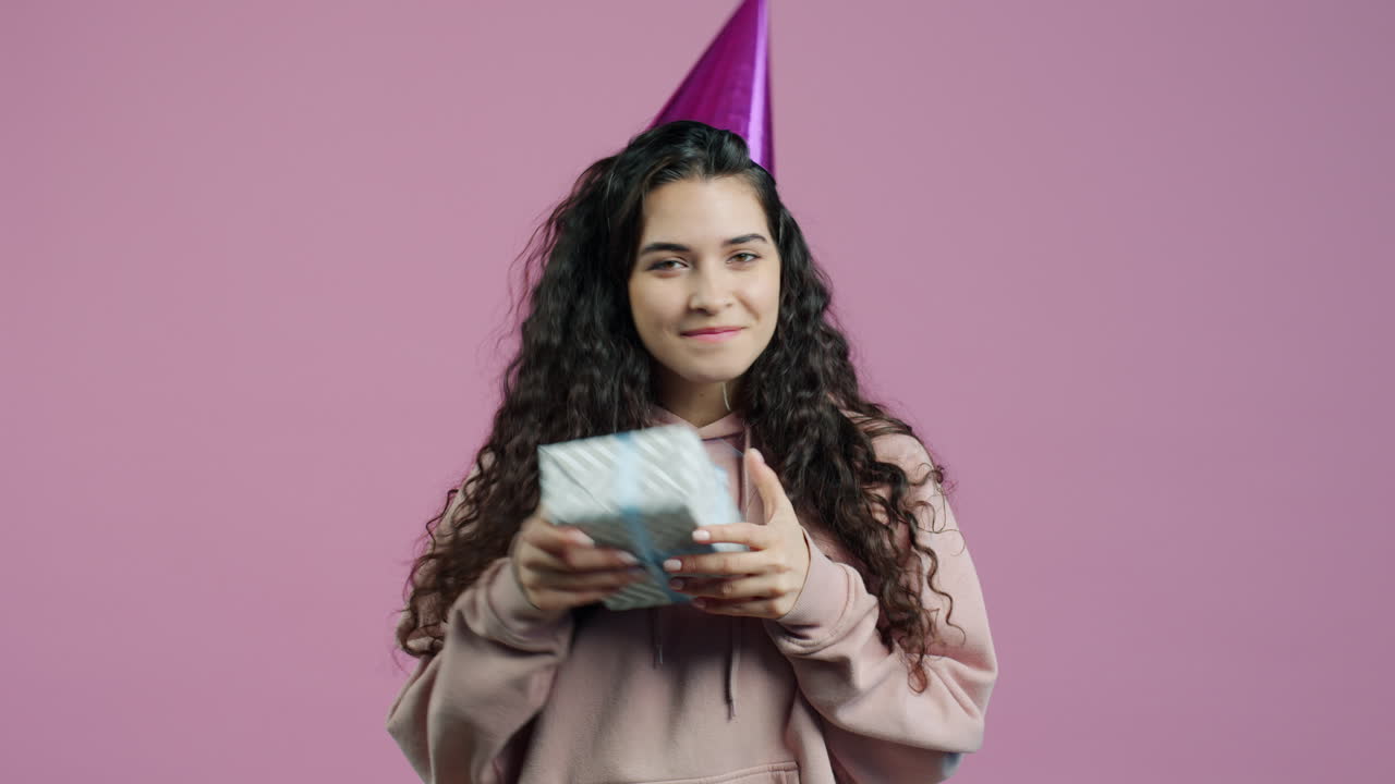 Woman with Gift Box and Party Hat