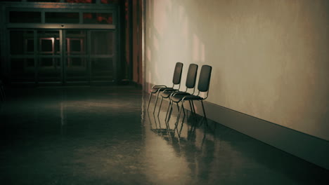 empty corridor in hospital with chairs