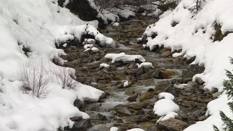 Rápidos-Que-Fluyen-Sobre-Rocas-En-Un-Helado-Río-De-Montaña-En-El-Bosque-Nacional-De-Boise,-Idaho,-EE.UU.