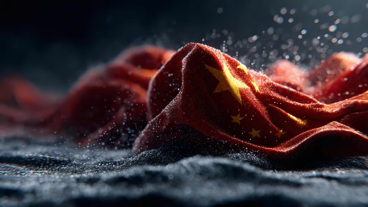 A Dramatic Close-Up of a Flowing Fabric with a Bold Print, Capturing the Essence of Movement and Texture Against a Softly Lit Background