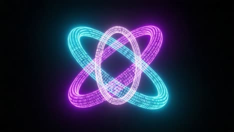 dynamic fusion of colorful binary rings representing abstract data visualization and quantum computing concepts in a digital realm