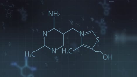 어두운 배경에 화학 공식의 구조의 애니메이션