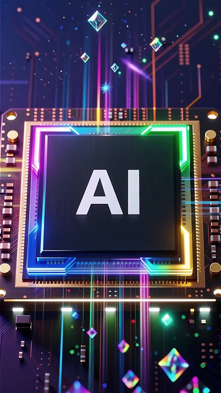 Sfondo tecnologico futuristico con chip AI e scheda madre