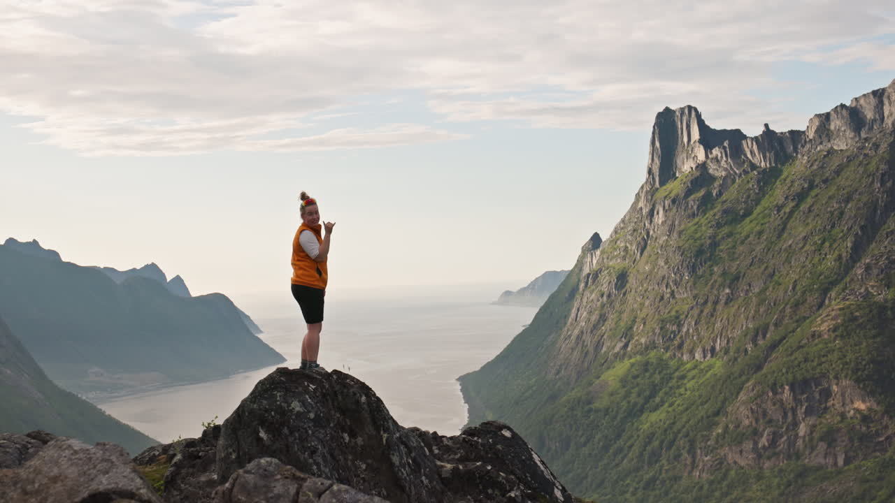 Woman Hiking in Lofoten Islands, Norway