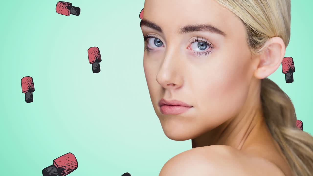 animación de esmalte de uñas repetido con mujer en fondo blanco