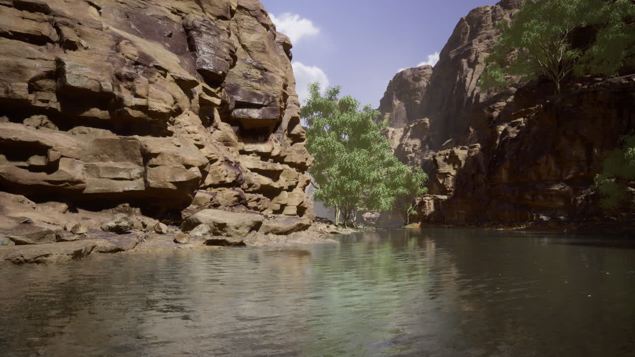 Exploring the serene beauty of a hidden oasis surrounded by rugged cliffs