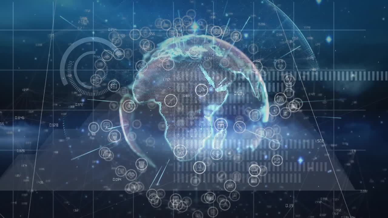 검은색 배경에 전 세계 연결 네트워크의 애니메이션