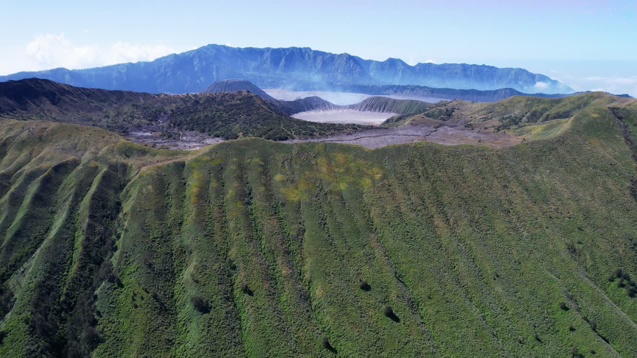Mount Bromo view, lush landscape, Java, peaceful and famous tourist spot