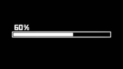 loading bar downloading barloading screen pixelated progress animation loading transfer download 0-100% in black background.