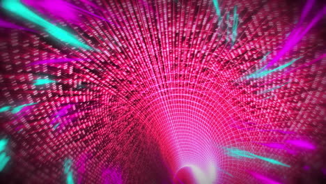 ondas digitales rosadas y azules contra el túnel digital rosado en el fondo