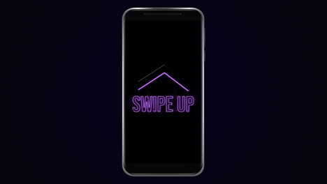 animation of words swipe up flickering on a screen of a smartphone on black background