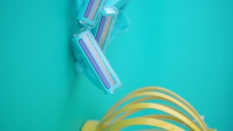 close-up of razors on a colorful background