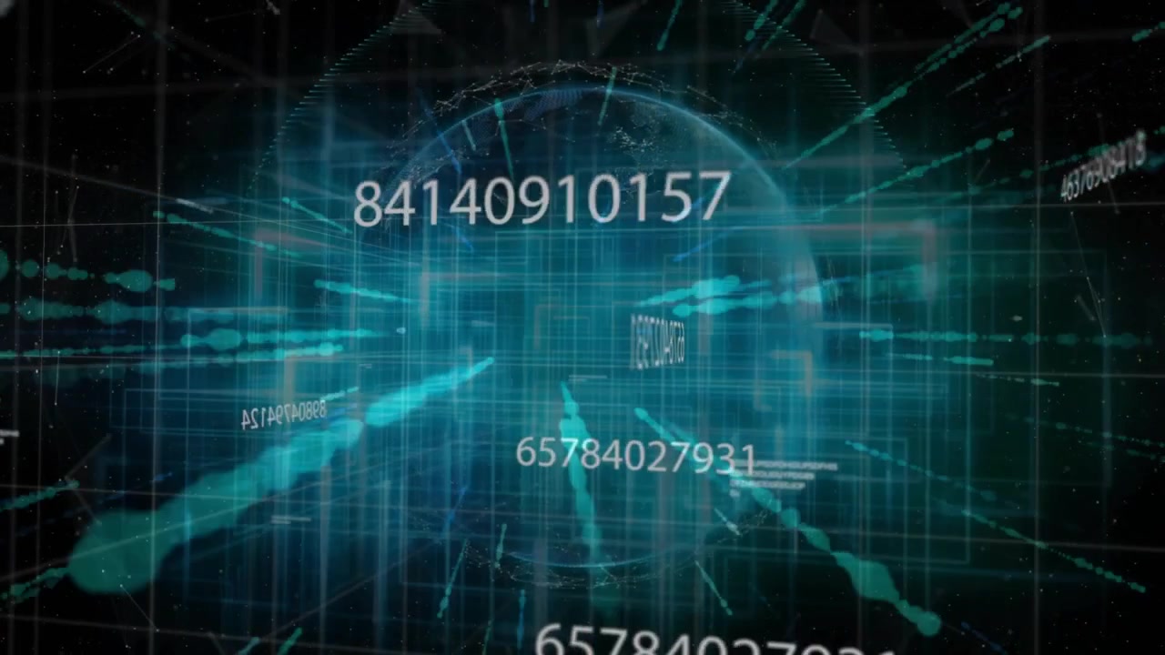 Første numeriske streng vises i midten, får tal til at kredse om kloden, viser dataflow i et gitter.