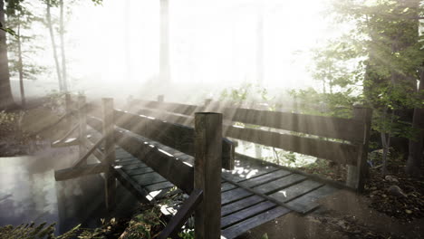 Viejo-Puente-De-Madera-Místico-En-La-Niebla