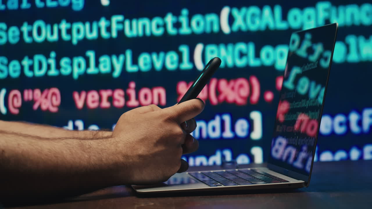 Man work with chat AI online, connecting with AI and using a chat . IT engineer software developer programmer interact with chat bot, making writing code. Swipe smartphone close-up.