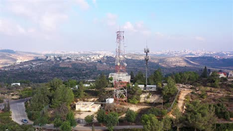 aerial view of telecommunication towers in mountainous area