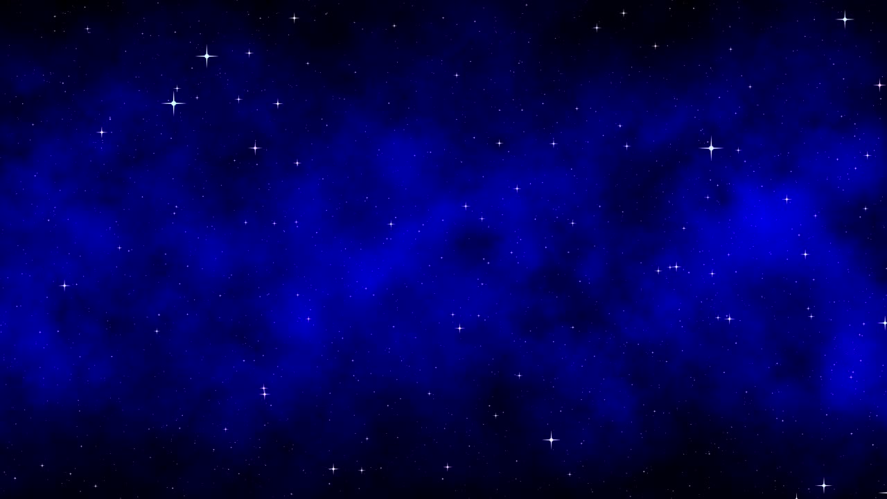 cielo estrellado nocturno, fondo espacial dinámico azul oscuro con estrellas brillantes parpadeantes, nebulosa en movimiento, bucle sin costuras