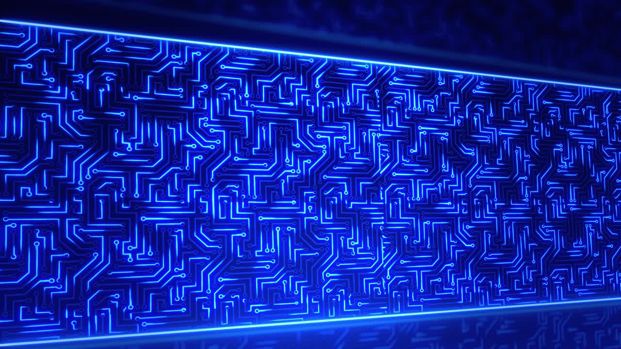 Advanced circuit board technology digital lines move data visualization loop animation cpu processor