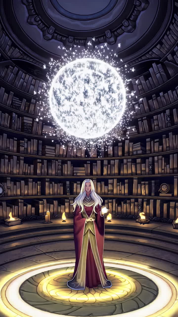 A Woman of Magic in a Grand Library