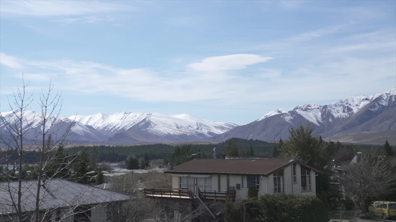 pan view of the town and snow mountain