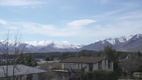 pan view of the town and snow mountain