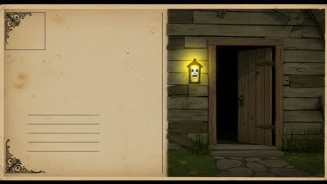mysterious entrance: a spooky doorway adorned with skull lantern and creepy vibes leading into the unknown darkness of an abandoned house