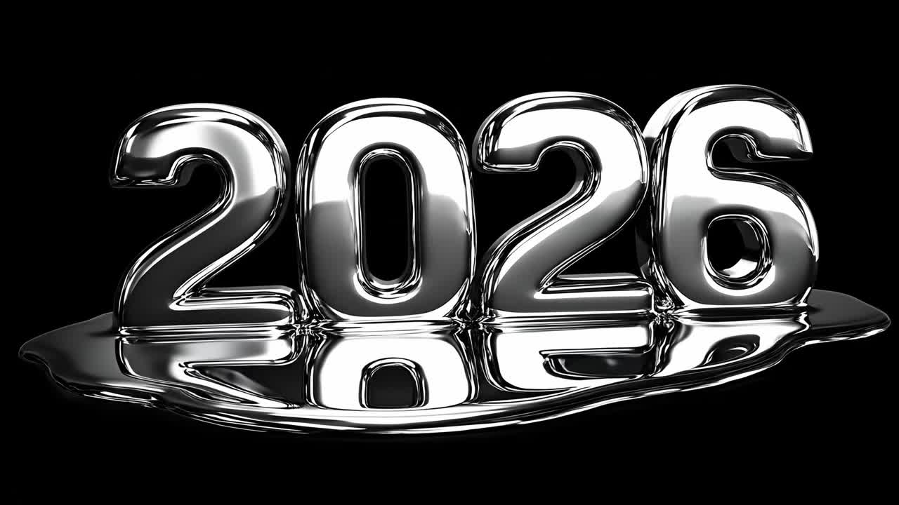 Numeri cromati liquidi 2026 con riflesso metallico