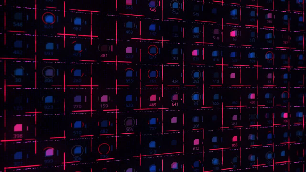 Abstract Digital Grid Pattern with Pink Lines and Red Circles