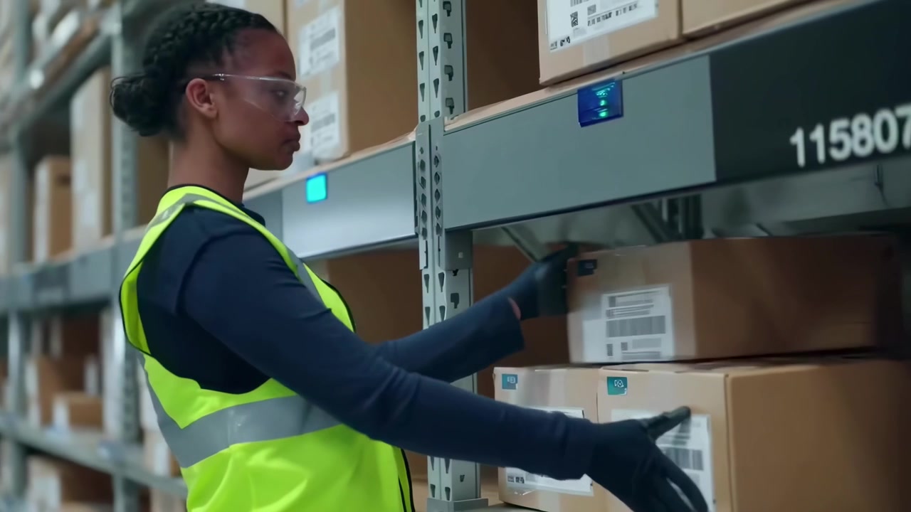 Warehouse Worker Scanning and Sorting Packages for Shipment